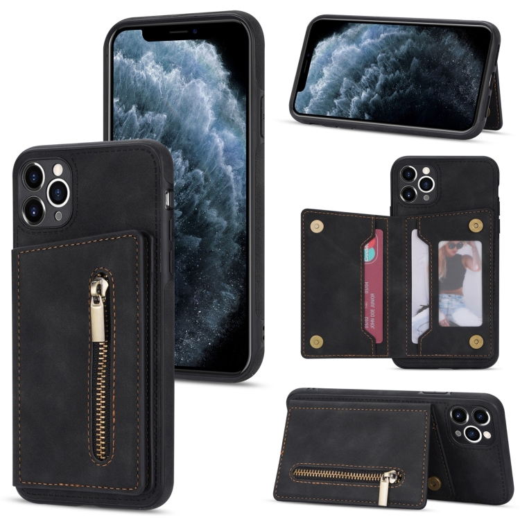 

Zipper Card Holder Phone Case For iPhone 11 Pro Max(Black)