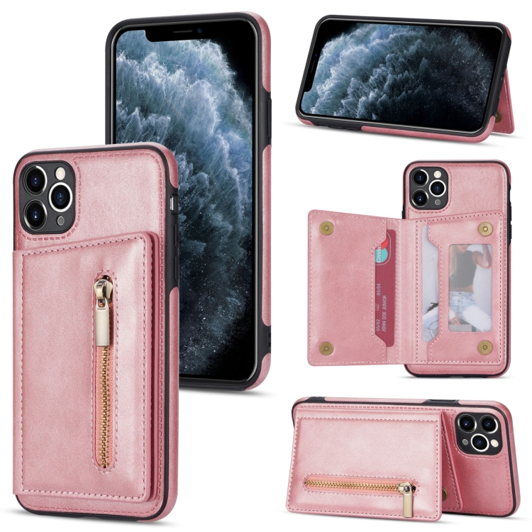 

Zipper Card Holder Phone Case For iPhone 11 Pro Max(Rose Gold)