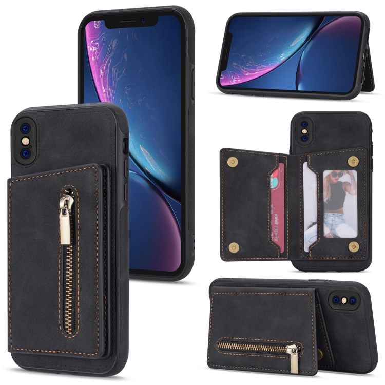 

Zipper Card Holder Phone Case For iPhone X / XS(Black)