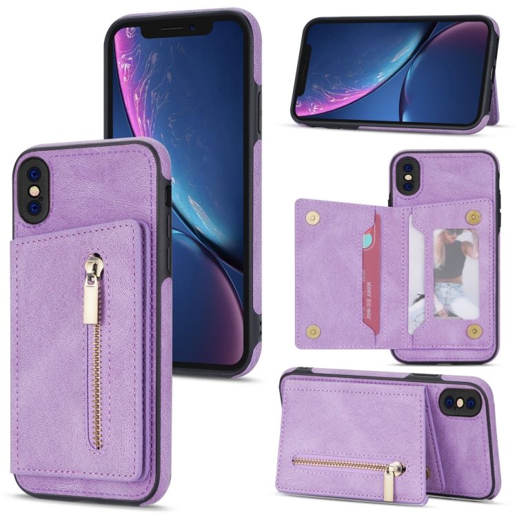 

Zipper Card Holder Phone Case For iPhone XS Max(Purple)