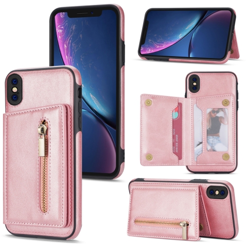 

Zipper Card Holder Phone Case For iPhone XS Max(Rose Gold)