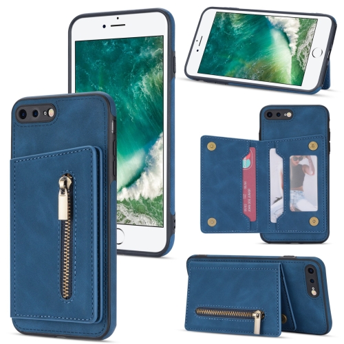 

Zipper Card Holder Phone Case For iPhone 8 Plus / 7 Plus(Blue)