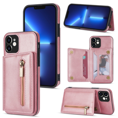 

Zipper Card Holder Phone Case For iPhone 12 mini(Rose Gold)