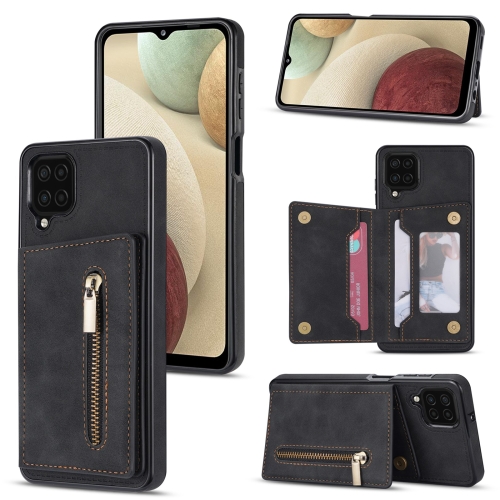 

For Samsung Galaxy A12 5G Zipper Card Holder Phone Case(Black)