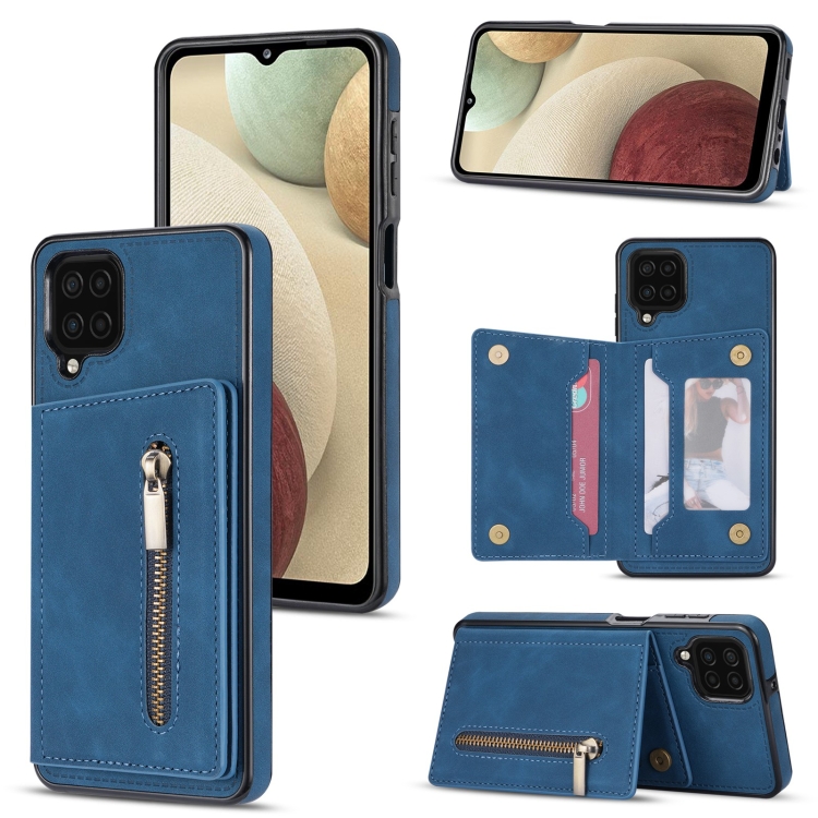 

For Samsung Galaxy A12 5G Zipper Card Holder Phone Case(Blue)