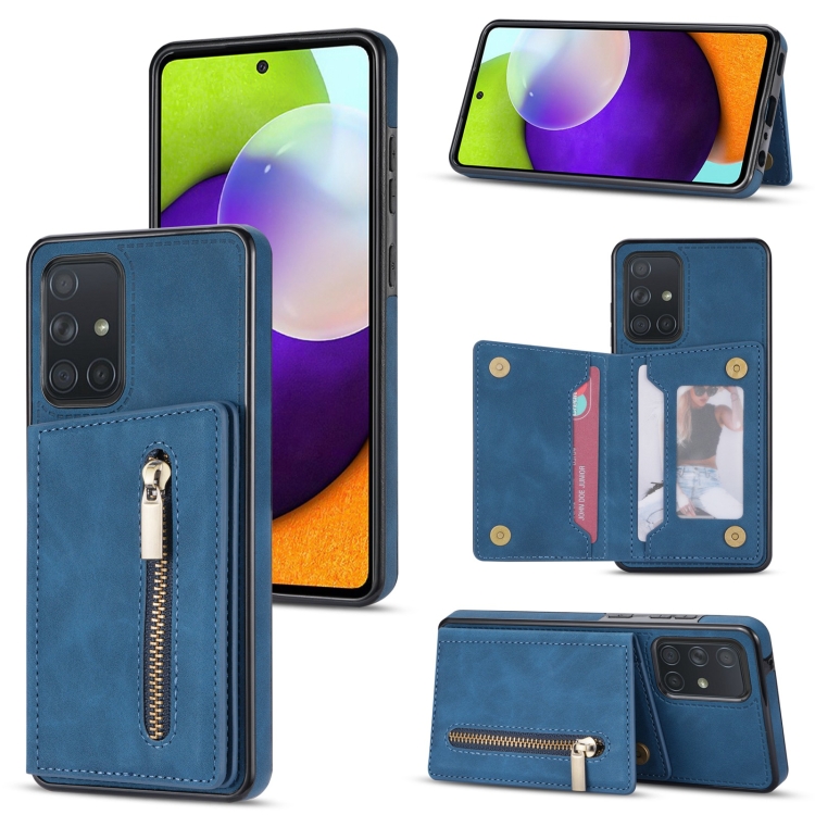 

For Samsung Galaxy A51 4G Zipper Card Holder Phone Case(Blue)