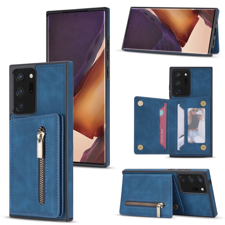 

For Samsung Galaxy Note20 Ultra Zipper Card Holder Phone Case(Blue)