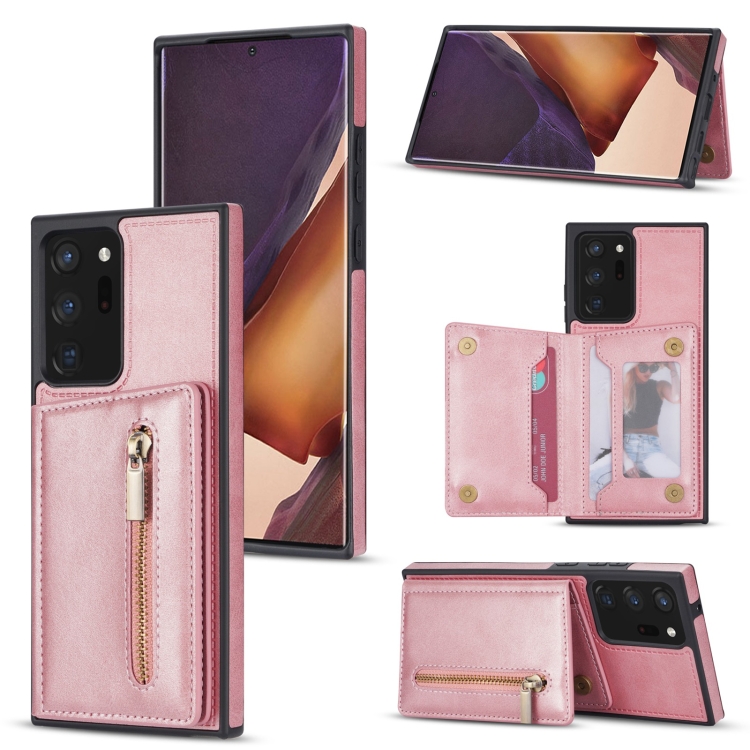 

For Samsung Galaxy Note20 Ultra Zipper Card Holder Phone Case(Rose Gold)