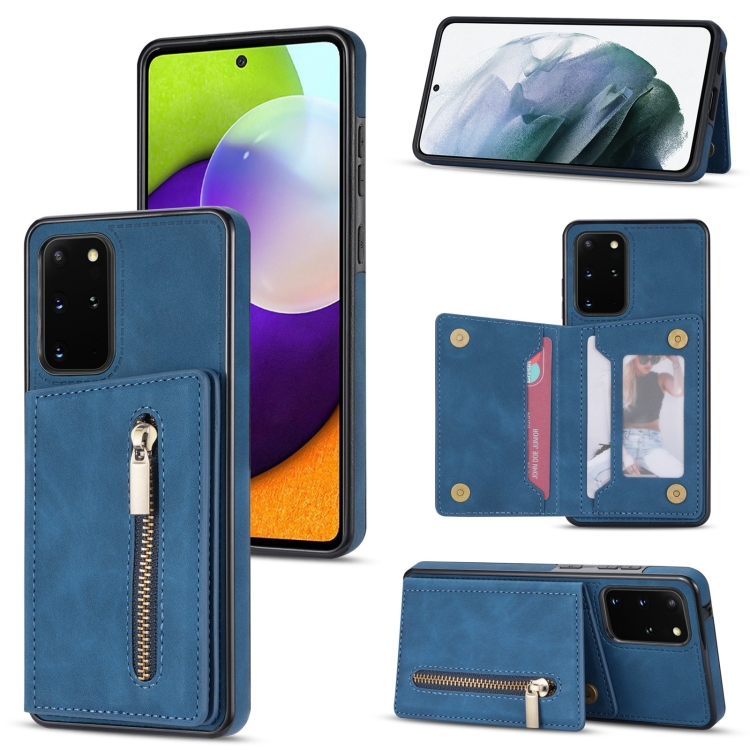 

For Samsung Galaxy S20+ Zipper Card Holder Phone Case(Blue)