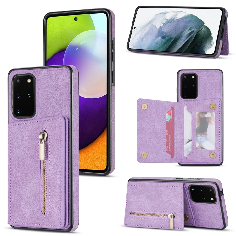 

For Samsung Galaxy S20+ Zipper Card Holder Phone Case(Purple)