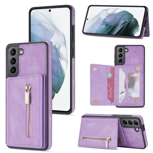 

For Samsung Galaxy S22+ 5G Zipper Card Holder Phone Case(Purple)