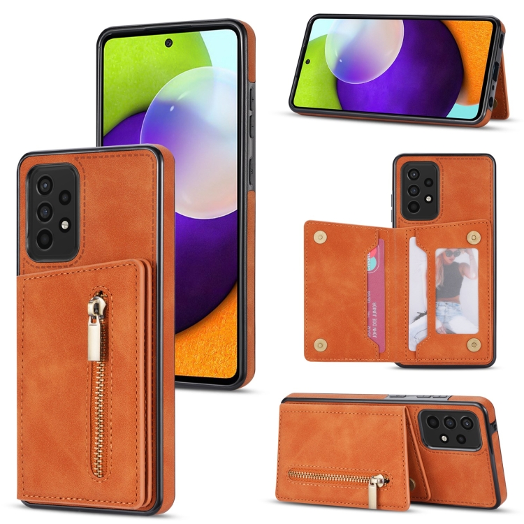 

For Samsung Galaxy A53 5G Zipper Card Holder Phone Case(Brown)