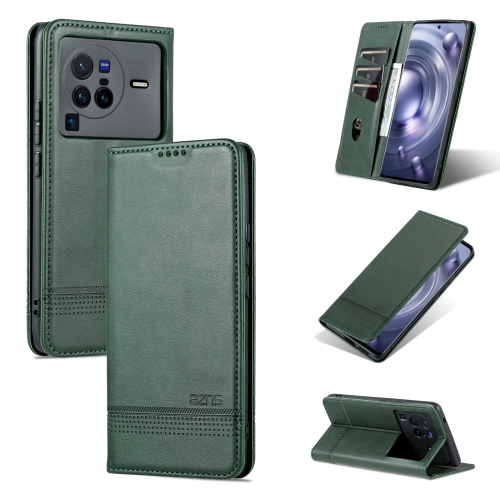 

For vivo X80 Pro AZNS Magnetic Calf Texture Leather Phone Case(Dark Green)