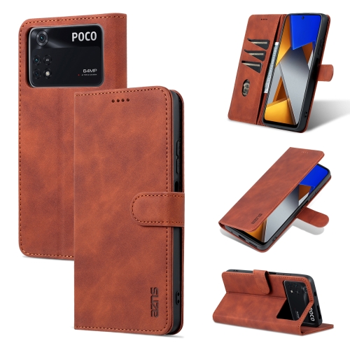 

For Xiaomi Poco M4 Pro 4G AZNS Skin Feel Calf Texture Flip Leather Phone Case(Brown)