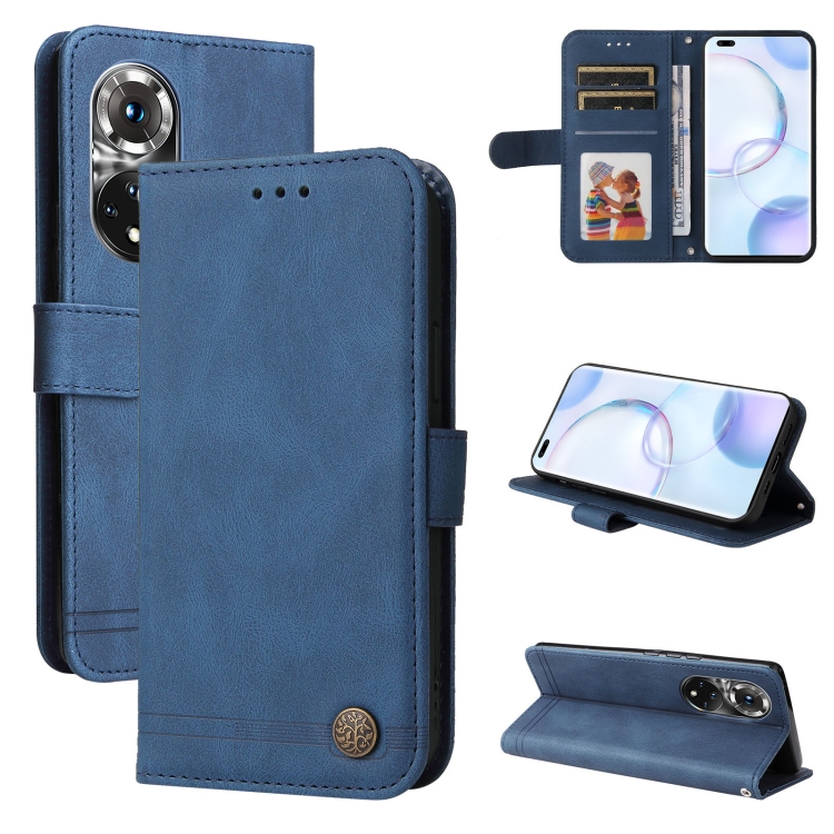 

For Honor 50 Pro / Huawei nova 9 Pro Skin Feel Life Tree Metal Button Leather Phone Case(Blue)