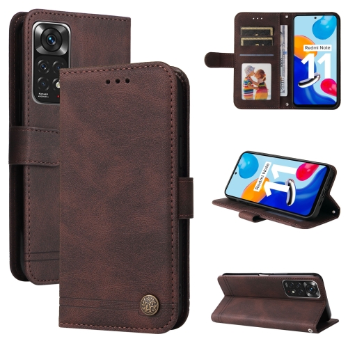

For Infinix Note 11 Skin Feel Life Tree Metal Button Leather Phone Case(Brown)