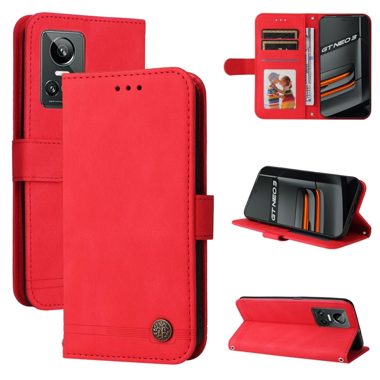 

For OPPO Realme GT Neo3 Skin Feel Life Tree Metal Button Leather Phone Case(Red)