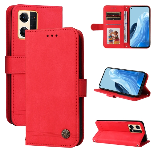 

For OPPO Reno7 4G / F21 Pro 4G Skin Feel Life Tree Metal Button Leather Phone Case(Red)