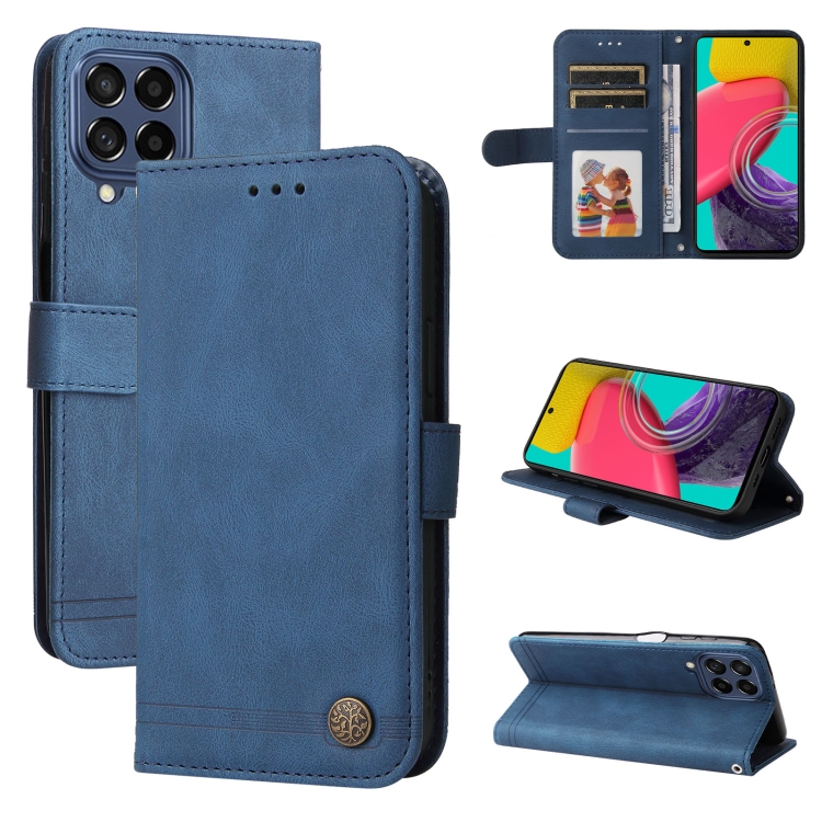 

For Samsung Galaxy M53 5G Skin Feel Life Tree Metal Button Leather Phone Case(Blue)