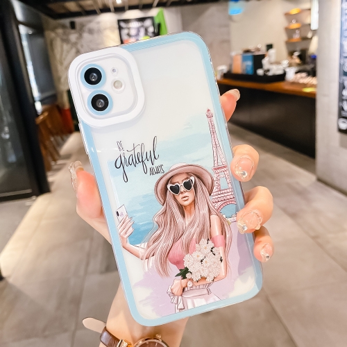 

For iPhone 13 Painted Pattern Girl TPU Phone Case(Sky Blue)