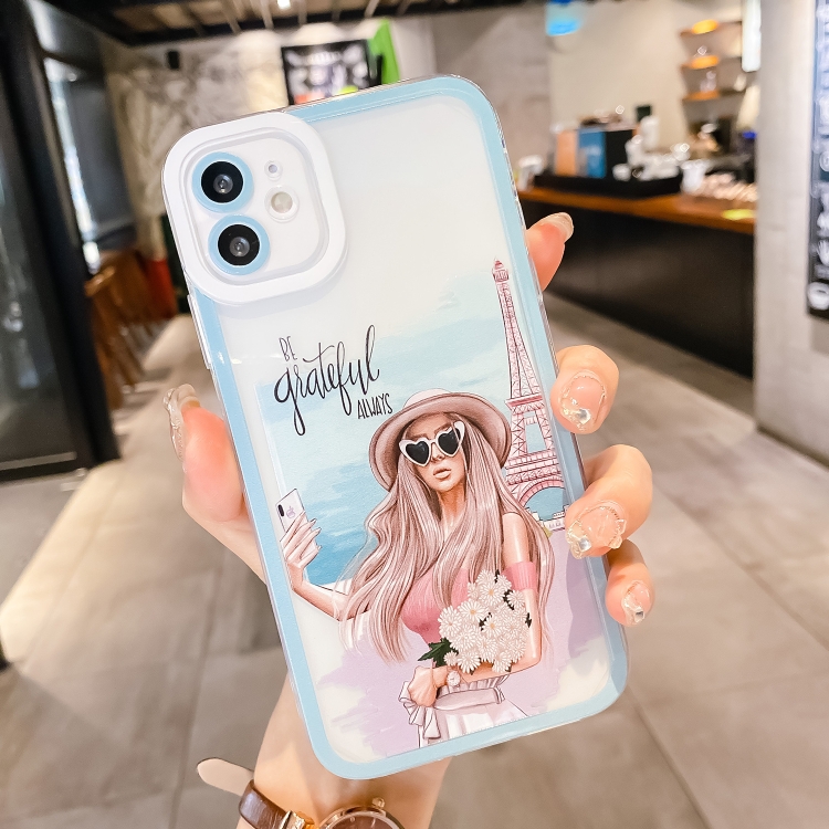 

For iPhone 13 Pro Max Painted Pattern Girl TPU Phone Case (Sky Blue)