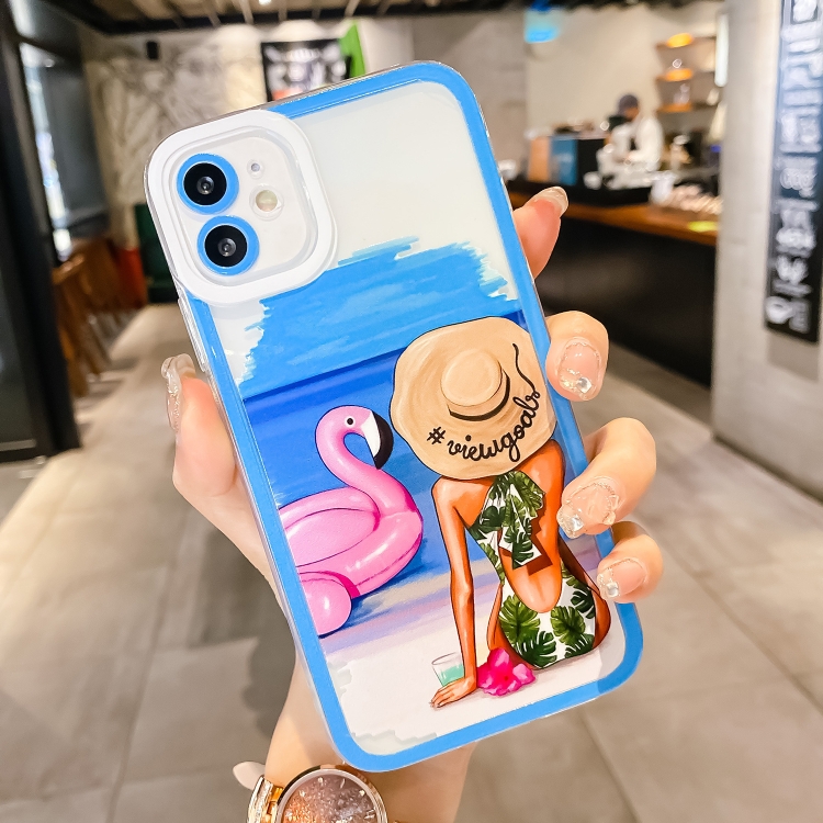 

For iPhone 12 mini Painted Pattern Girl TPU Phone Case (Blue)