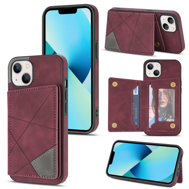 

Line Card Holder Phone Case For iPhone 13 mini(Wine Red)