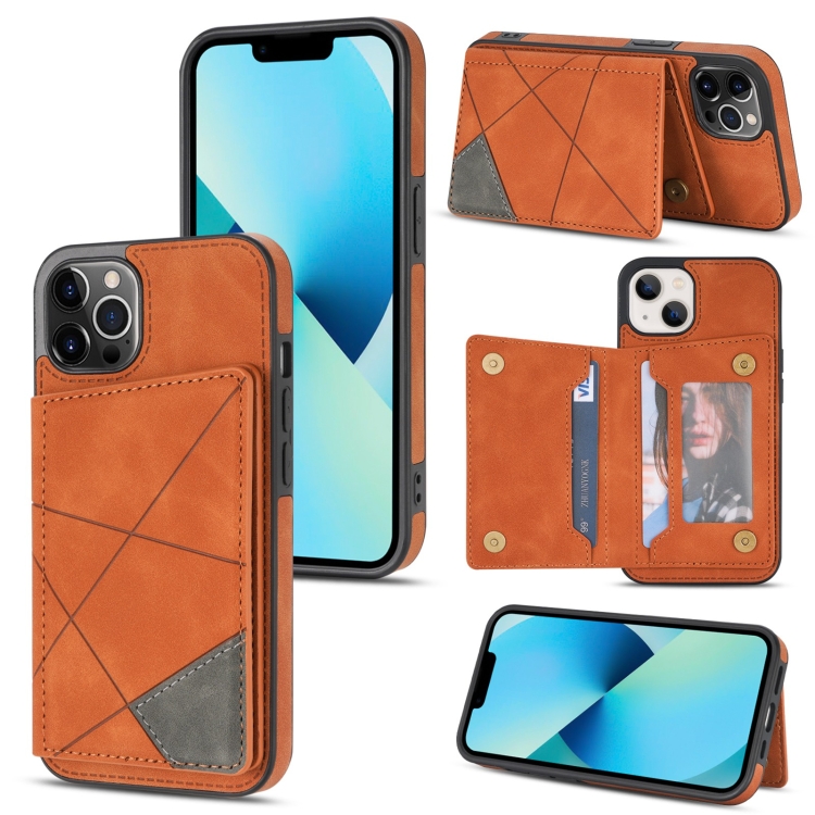 

Line Card Holder Phone Case For iPhone 13 Pro(Brown)