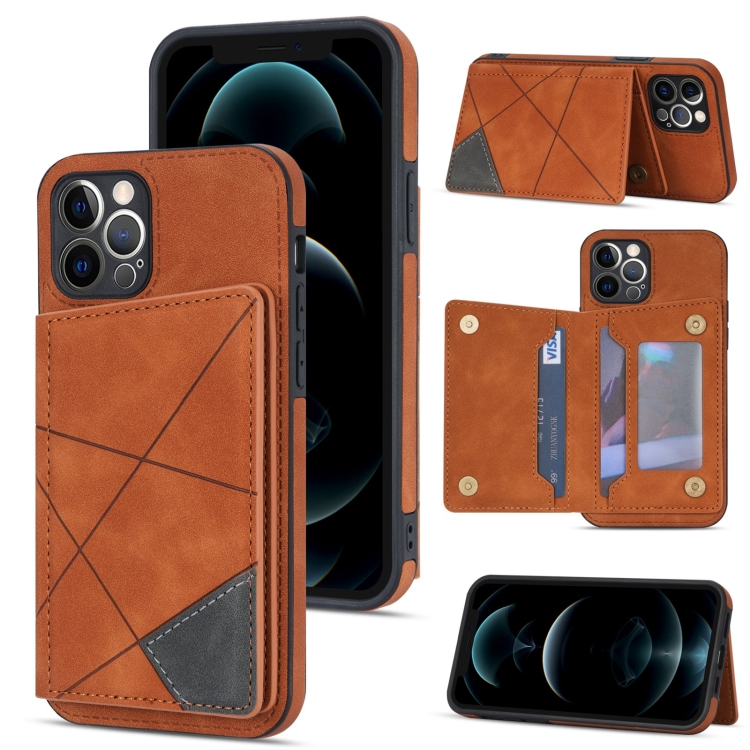 

Line Card Holder Phone Case For iPhone 12 Pro(Brown)