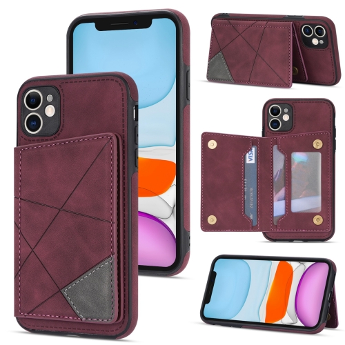 

For iPhone 11 Line Card Holder Phone Case (Wine Red)