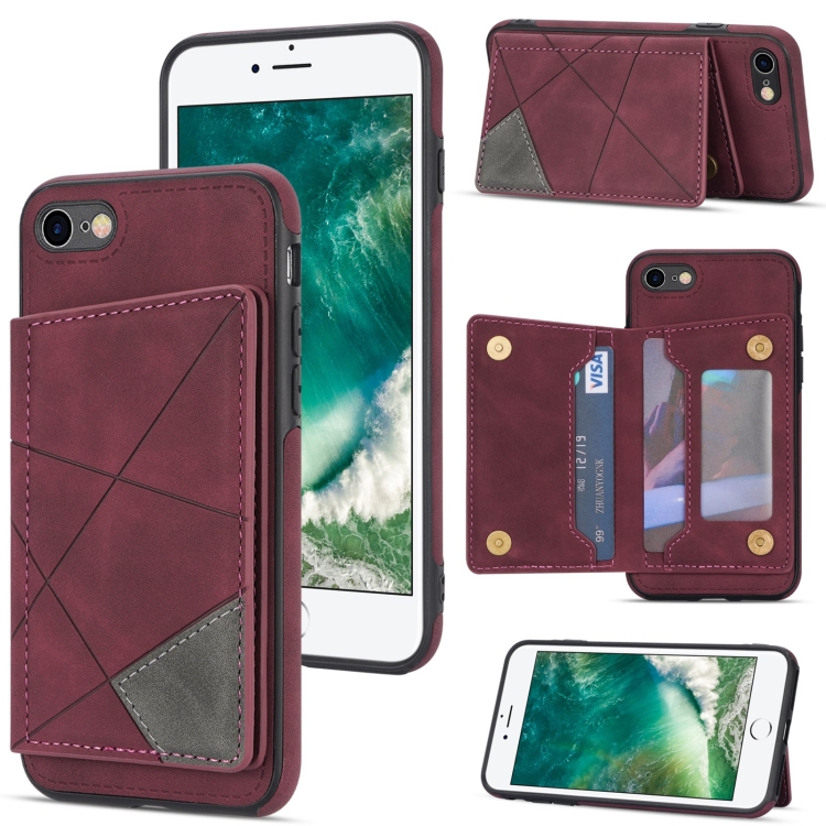 

Line Card Holder Phone Case For iPhone SE 2022 / 2020 / 8 / 7(Wine Red)