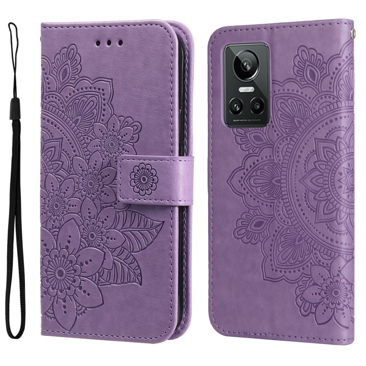 

For OPPO Realme GT Neo3 7-petal Flowers Embossing Pattern Leather Phone Case(Light Purple)