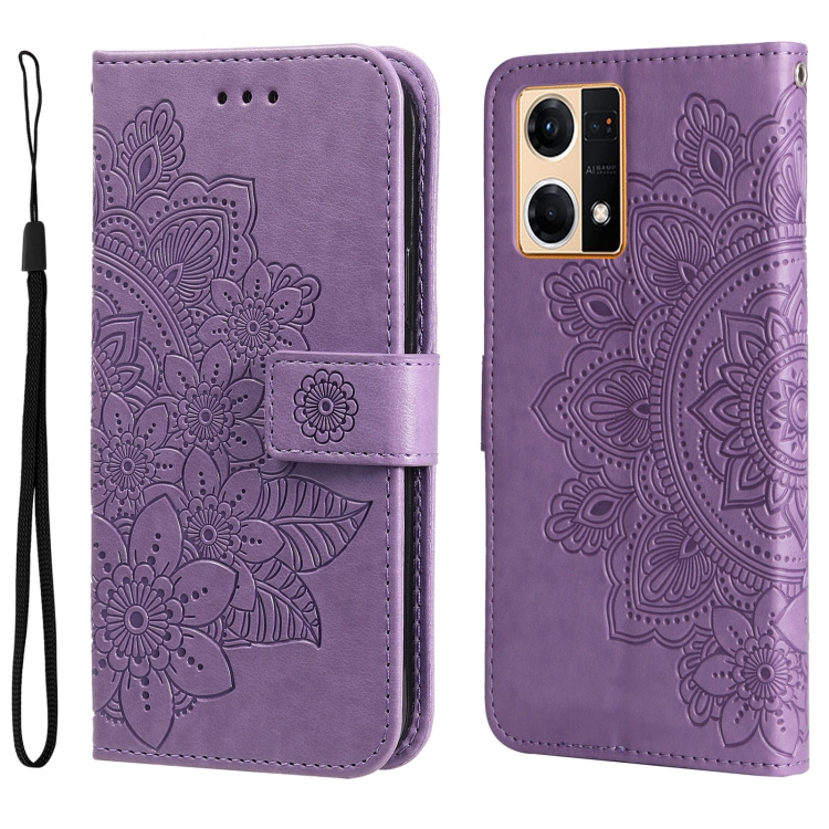 

For OPPO Reno7 4G / F21 Pro 4G 7-petal Flowers Embossing Pattern Leather Phone Case(Light Purple)