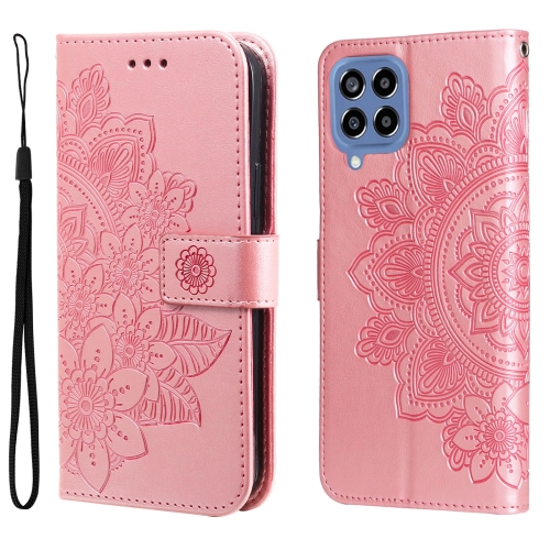 

For Samsung Galaxy M33 5G Global 7-petal Flowers Embossing Pattern Leather Phone Case(Rose Gold)