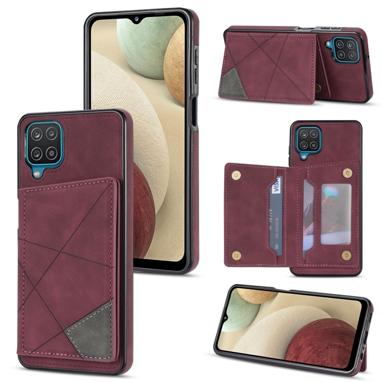 

For Samsung Galaxy A12 5G Line Card Holder Phone Case(Wine Red)