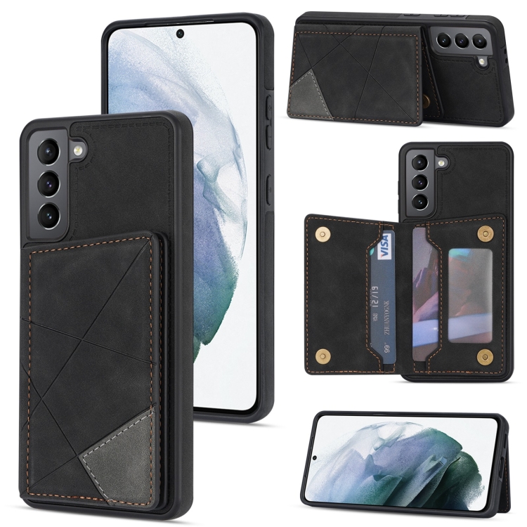 

For Samsung Galaxy S21+ 5G Line Card Holder Phone Case(Black)