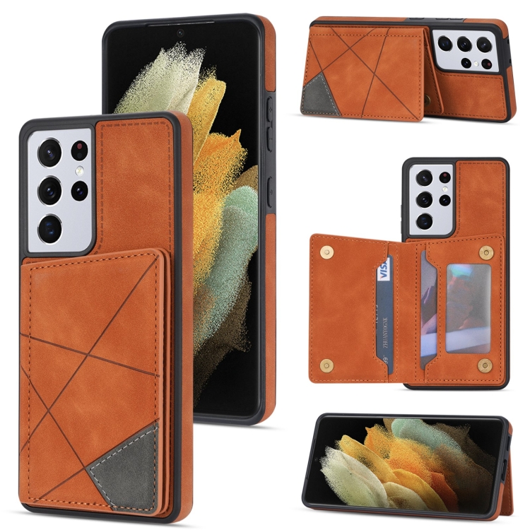 

For Samsung Galaxy S21 Ultra 5G Line Card Holder Phone Case(Brown)