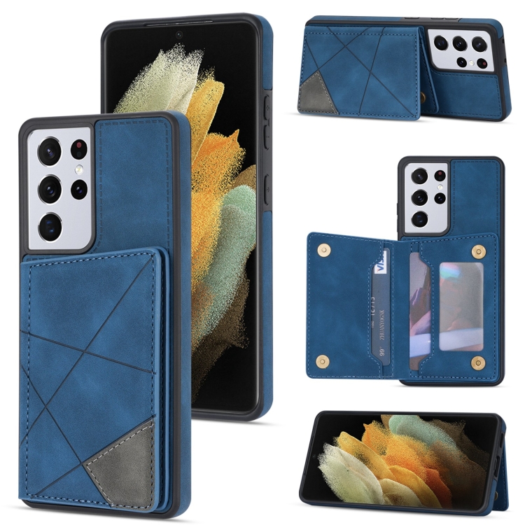

For Samsung Galaxy S21 Ultra 5G Line Card Holder Phone Case(Blue)