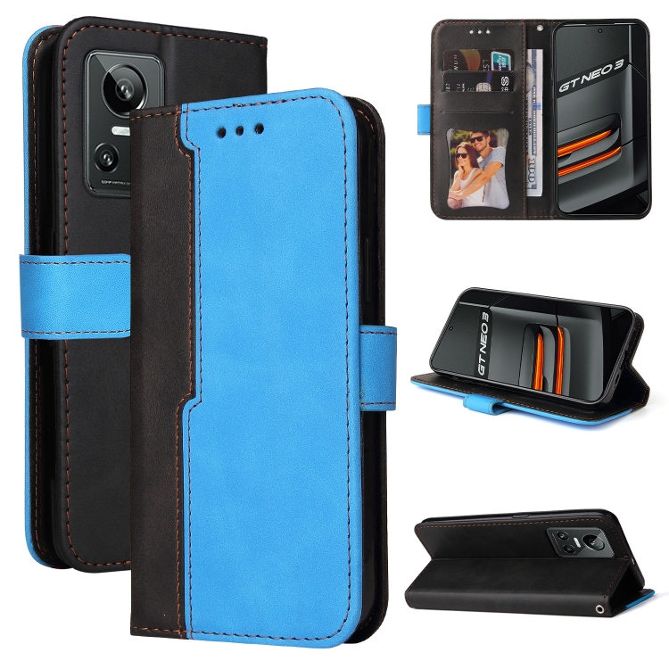 

For OPPO Realme GT Neo3 Stitching-Color Horizontal Flip Leather Phone Case(Blue)