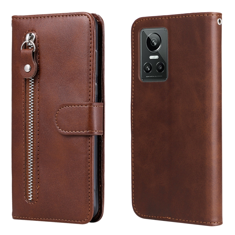 

For OPPO Realme GT Neo3 Calf Texture Zipper Leather Phone Case(Brown)