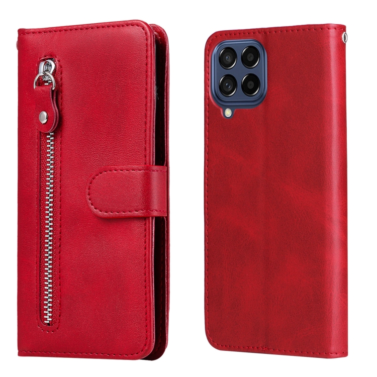 

For Samsung Galaxy M53 5G Calf Texture Zipper Leather Phone Case(Red)