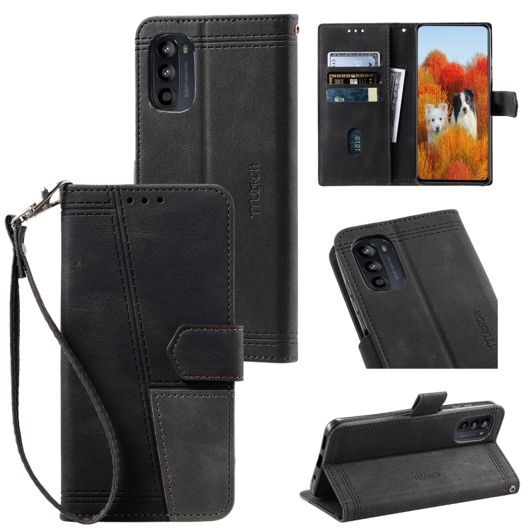 

For Motorola Moto G52 Splicing Leather Phone Case(Black)