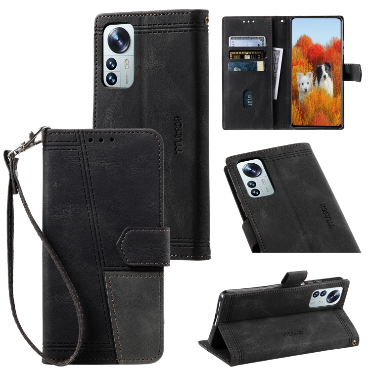

For Xiaomi 12 Pro Splicing Leather Phone Case(Black)