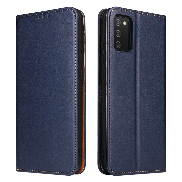 

For Samsung Galaxy A02s Fierre Shann PU Genuine Leather Texture Leather Phone Case(Blue)