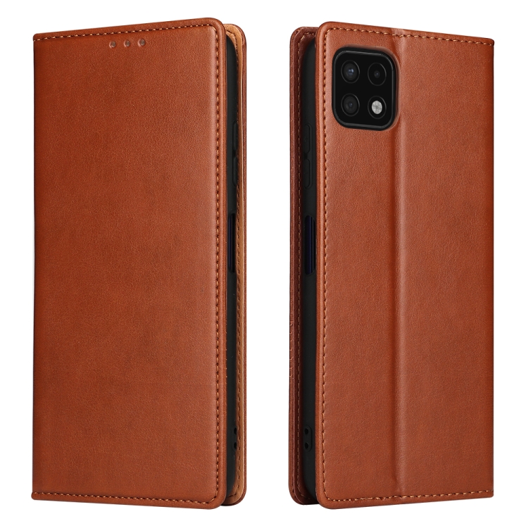 

For Samsung Galaxy A22 5G Fierre Shann PU Genuine Leather Texture Leather Phone Case(Brown)