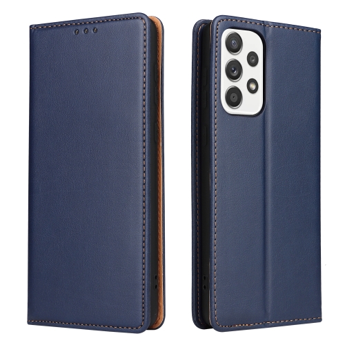 For Samsung Galaxy A33 5G Fierre Shann PU Genuine Leather Texture Leather Phone Case(Blue)