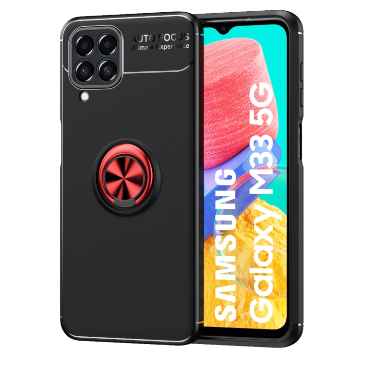 

For Samsung Galaxy M33 5G Metal Ring Holder TPU Phone Case(Black+Red)