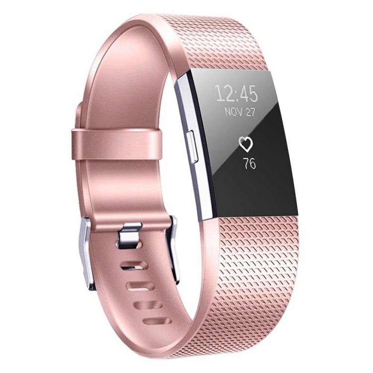 For FITBIT Charge Checkered Metal Watch Band(Rose Gold)