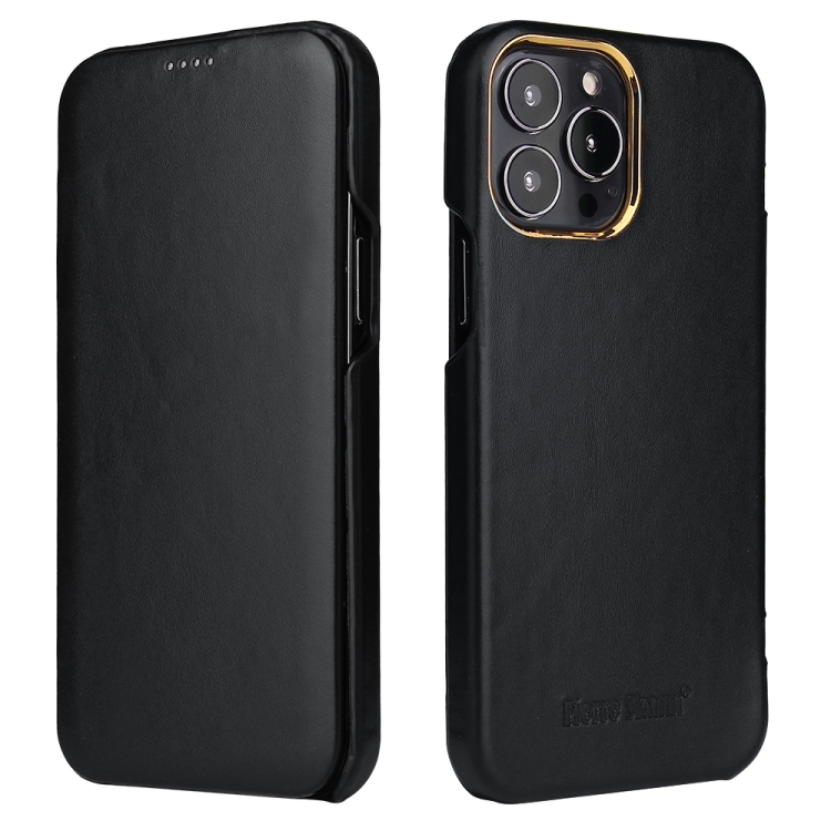 

For iPhone 13 Fierre Shann Magnetic Genuine Leather Phone Case(Black)