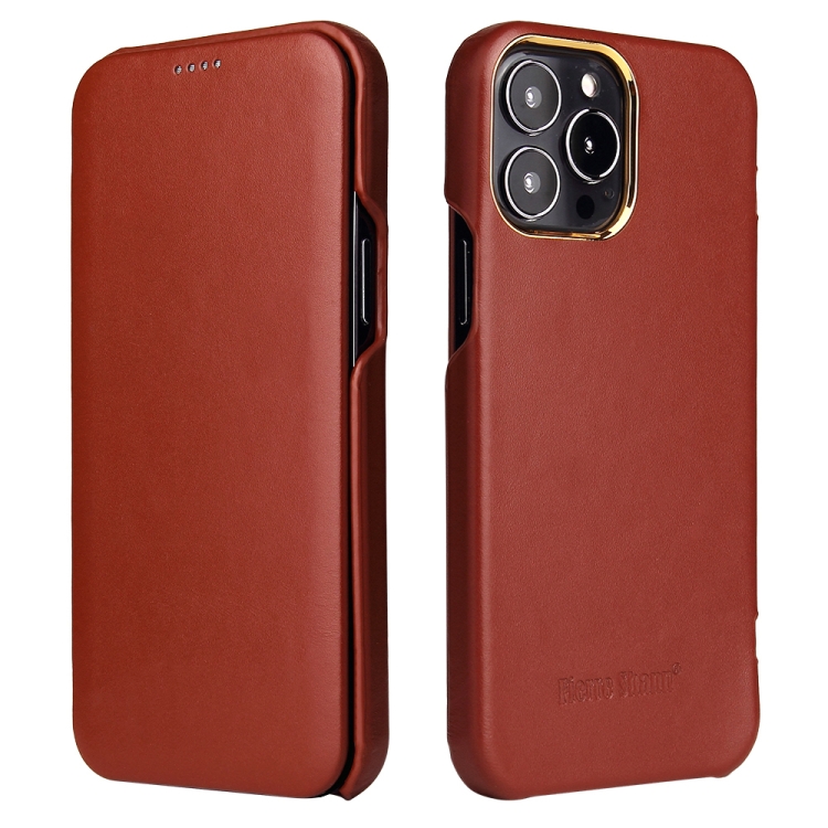 

Fierre Shann Magnetic Genuine Leather Phone Case For iPhone 13 Pro(Brown)